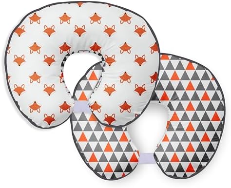Bacati — чехол для подушки для кормления Playful Fox, оранжевый/серый, ультрамягкая ткань из 100% хлопка с модным двусторонним дизайном, подходит ко всем подушкам для кормления и позиционерам Hugster (ТОЛЬКО чехол для подушки для кормления) Bacati