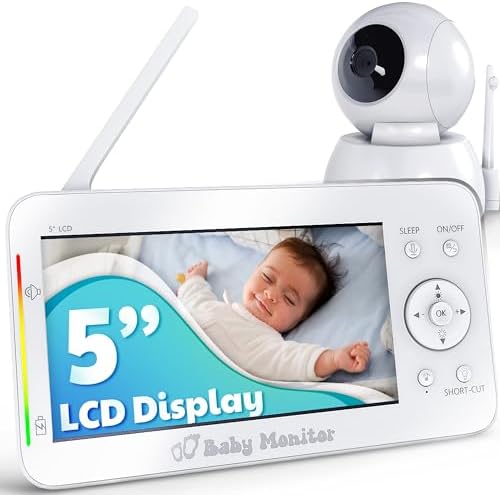 Видеоняня — большой 5-дюймовый экран с 24-часовой батареей, дистанционным управлением, камерой с панорамированием и наклоном, X4 зумом, без Wi-Fi, двусторонней аудиосвязью, VOX, ночным видением, контролем температуры, колыбельными, идеальным подарком для регистрации ребенка Earth&ME
