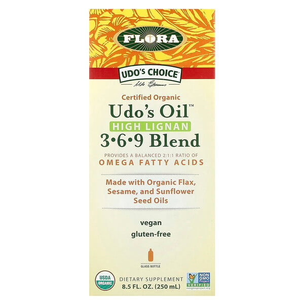 Udo's Choice, Органическая смесь масел Udo's Oil 3-6-9, с высоким содержанием лигнанов, 8,5 жидких унций (250 мл) Flora