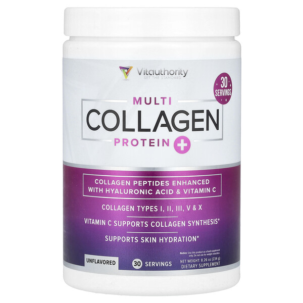 Multi Collagen Protein+, без вкуса, 8,26 унции (234 г) Vitauthority