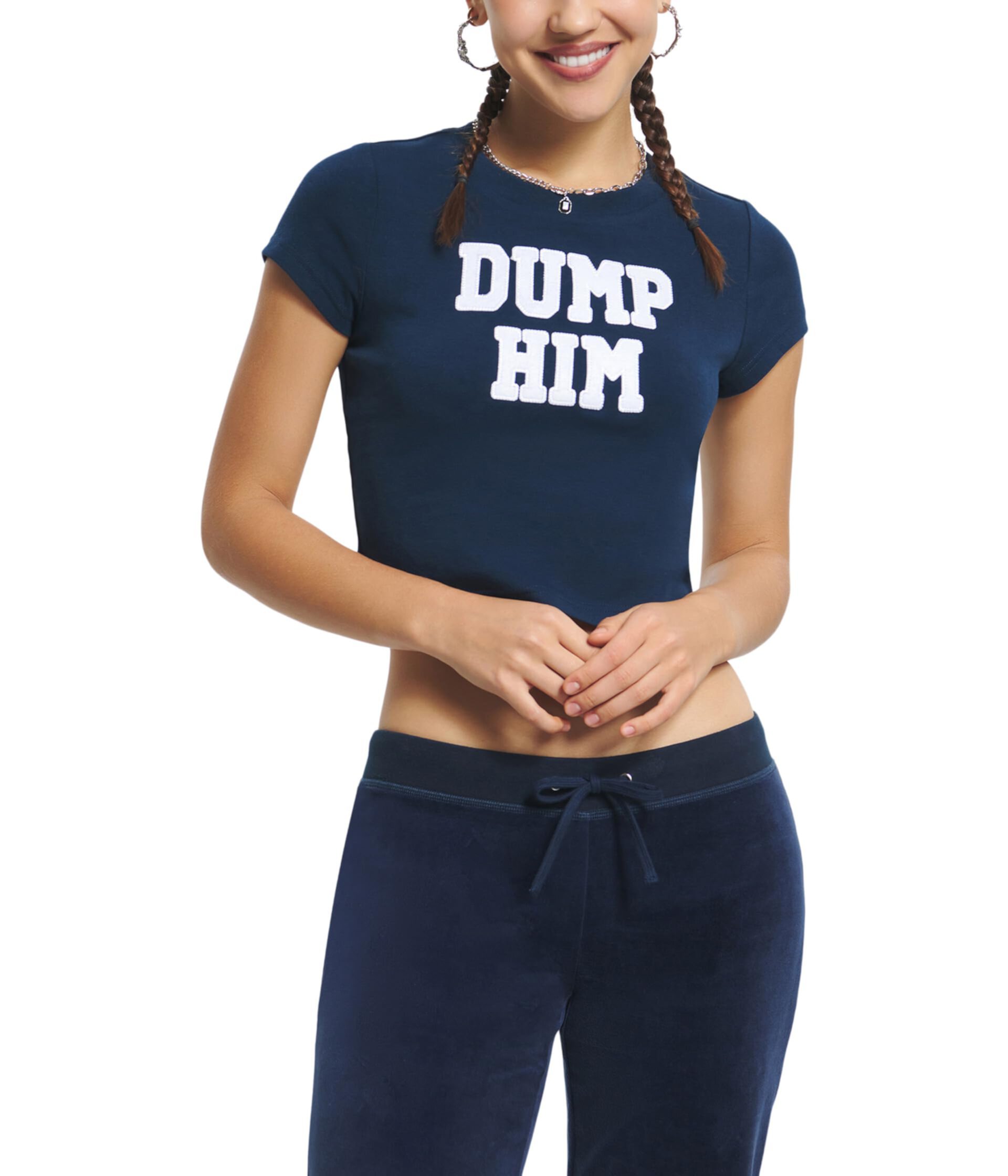 Футболка Juicy Couture Dump Him с ярким графическим принтом, 96% хлопка, 4% спандекса, укороченный силуэт Juicy Couture