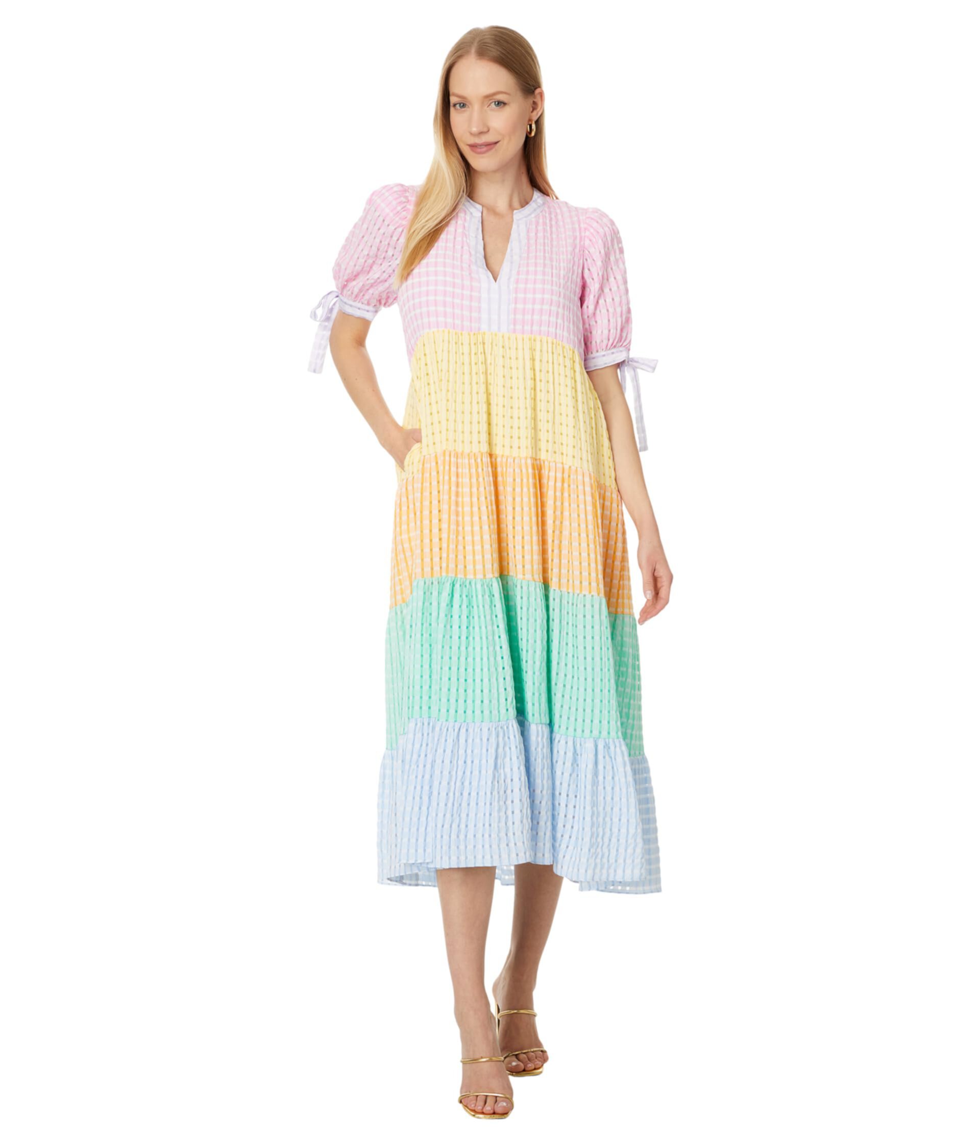 Платье макси с цветными блоками и завязками-бабочками English Factory