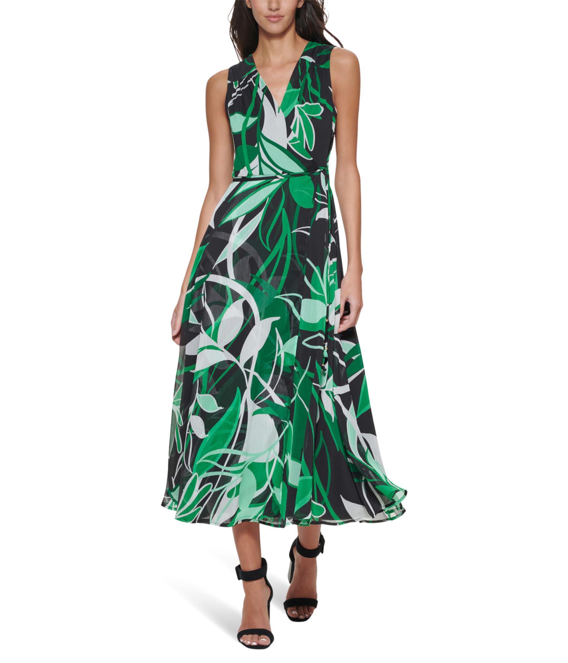 Шифоновое платье-миди с V-образным вырезом Calvin Klein
