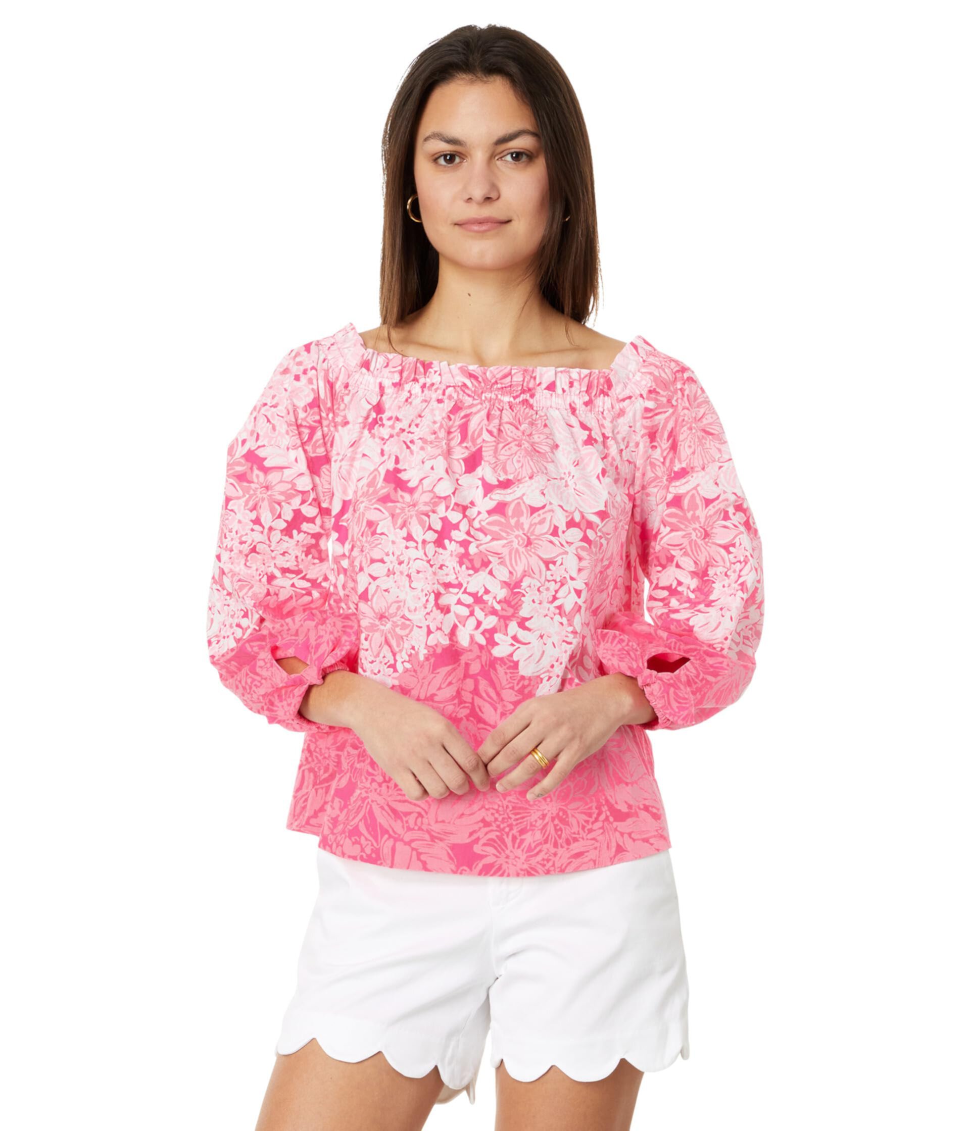 Топ с длинным рукавом off the shoulder Lilly Pulitzer Jamielynn из 100% хлопка, стильный и удобный Lilly Pulitzer