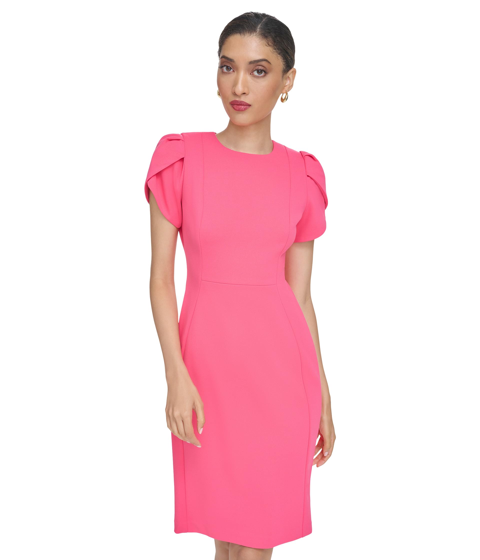 Платье-футляр из крепа с рукавами-тюльпанами Scuba Calvin Klein