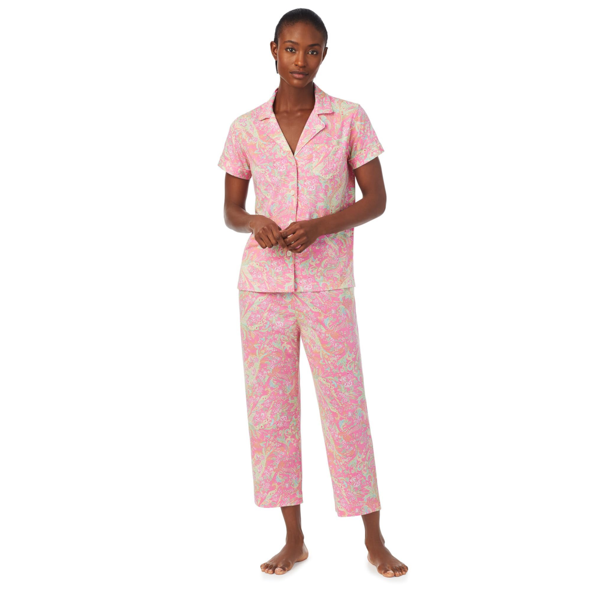 Пижамный комплект капри с воротником 3/4 и вырезом на воротнике LAUREN Ralph Lauren