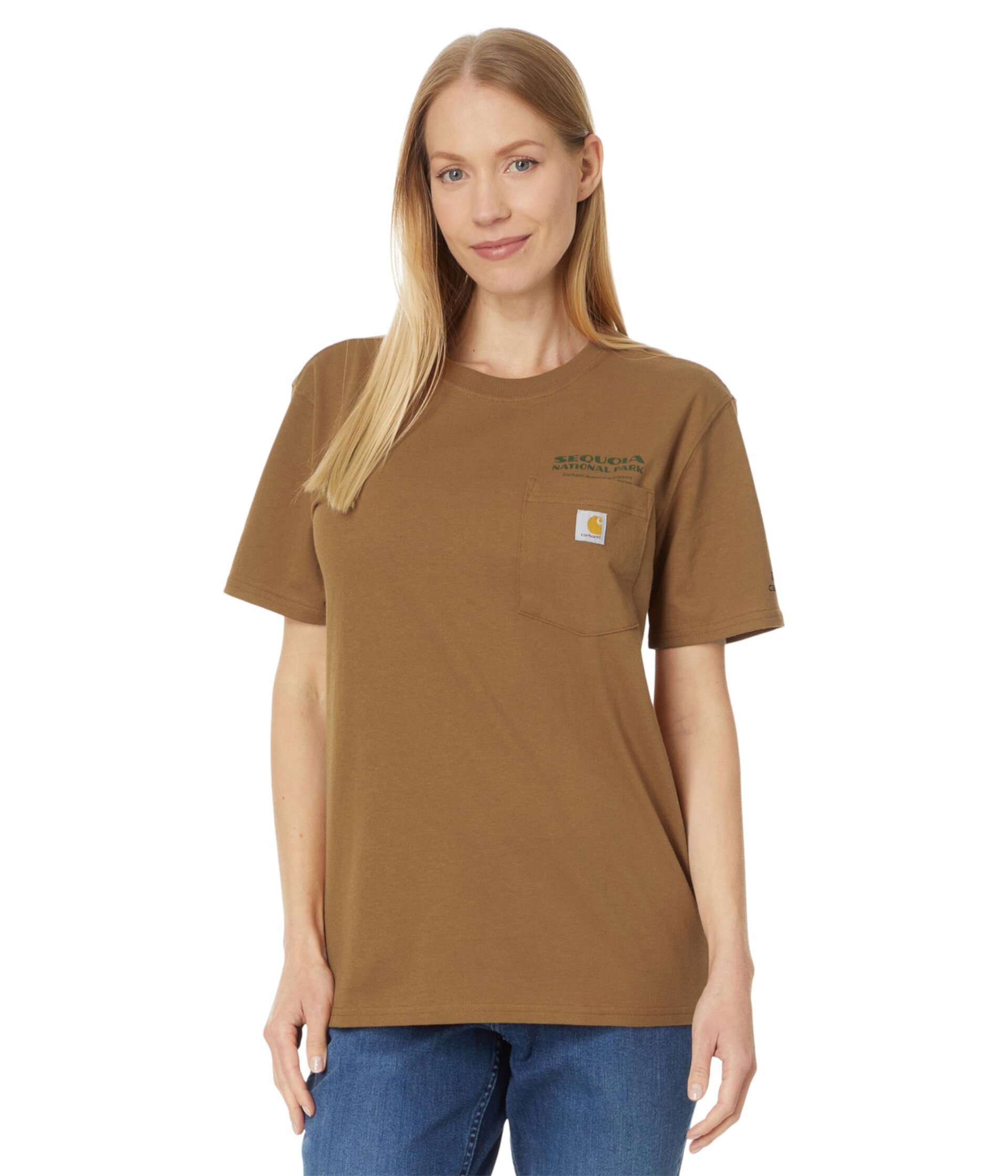 Свободная футболка тяжелого кроя с короткими рукавами и графикой национального парка Секвойя Carhartt
