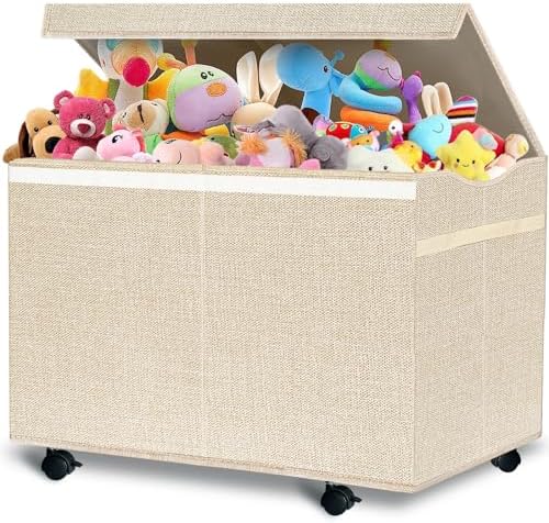 Большой детский ящик для хранения игрушек VERONLY с колесами на 360 °, ящик для игрушек с крышкой для мальчиков и девочек, складные прочные контейнеры для хранения игрушек, контейнеры для мягких игрушек, одежды, спальни, детской, игровой комнаты - бежевый VERONLY