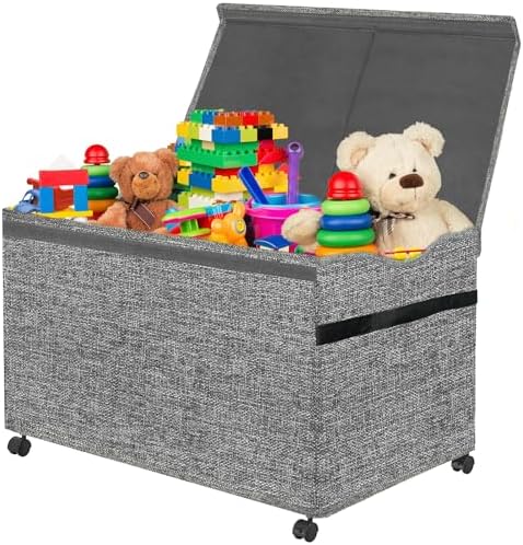 Большой детский ящик для хранения игрушек VERONLY с колесами на 360 °, ящик для игрушек с крышкой для мальчиков и девочек, складные прочные контейнеры для хранения игрушек, контейнеры для мягких игрушек, одежды, спальни, детской, игровой комнаты - бежевый VERONLY