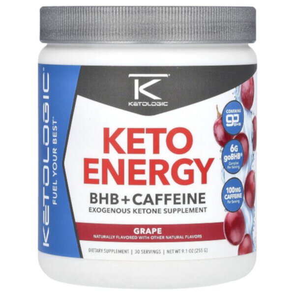 Keto Energy, BHB + кофеин, виноград, 9,1 унции (255 г) KetoLogic