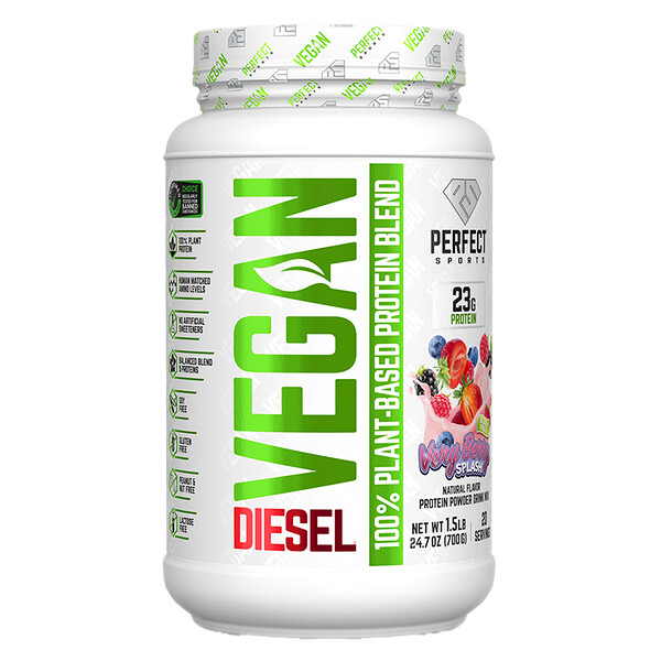 Diesel, Веганская белковая смесь на 100% растительной основе, очень ягодный вкус, 1,5 фунта (700 г) Perfect Sports