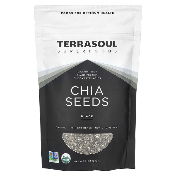 Семена чиа, черные, 8 унций (226 г) Terrasoul Superfoods