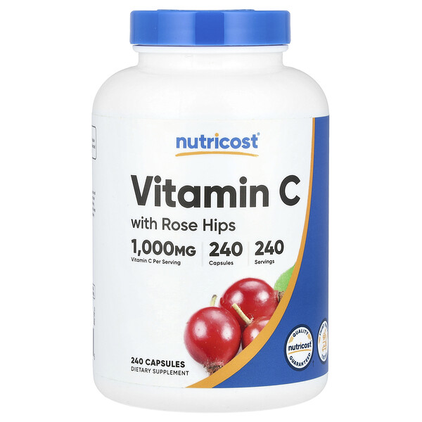 Витамин С с шиповником, 1000 мг, 240 капсул Nutricost