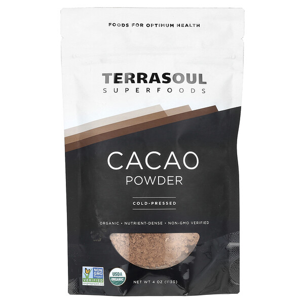 Какао-порошок, холодного отжима, 4 унции (113 г) Terrasoul Superfoods