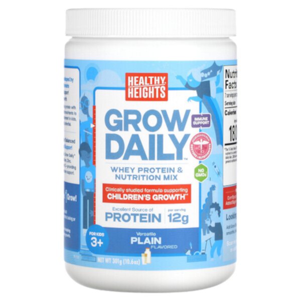 Grow Daily, Сывороточный протеин и питательная смесь, для детей от 3 лет, обычная, 10,6 унции (301 г) Healthy Heights
