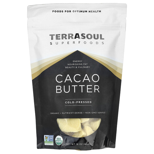 Масло какао, холодного отжима, 16 унций (454 г) Terrasoul Superfoods