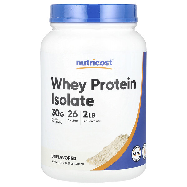 Изолят сывороточного протеина, без вкуса, 2 фунта (907 г) Nutricost