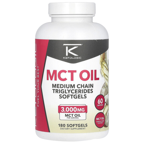 Масло MCT, 3000 мг, 180 мягких таблеток (1000 мг на мягкую таблетку) KetoLogic
