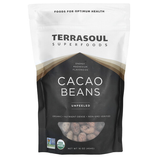 Какао-бобы, неочищенные, 16 унций (454 г) Terrasoul Superfoods