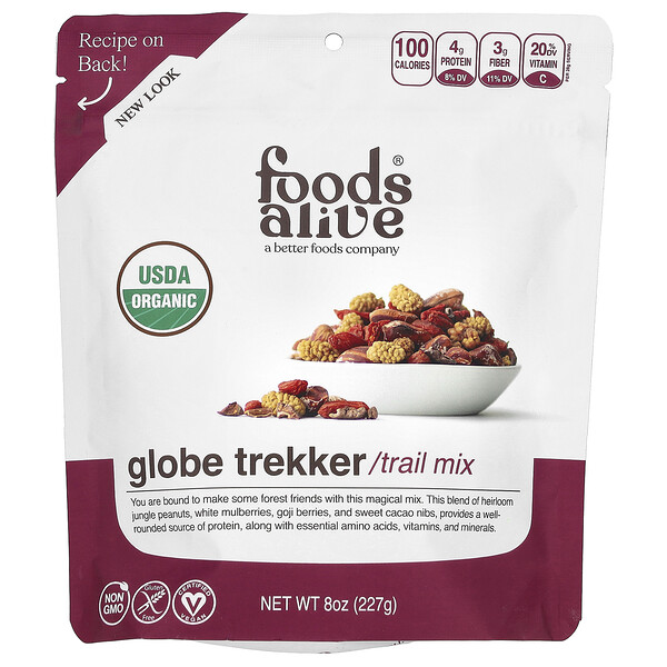 Органическая смесь для перекусов Globe Trekker 227 г, без глютена, веганская Foods Alive