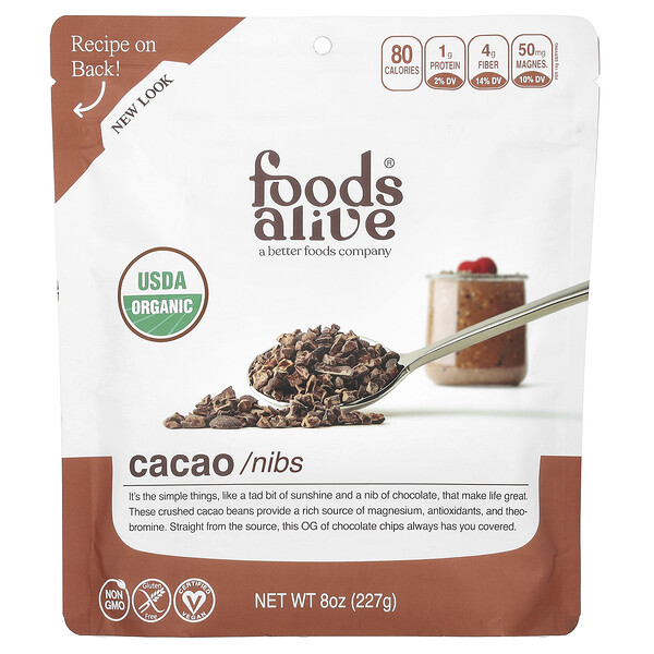 Какао-бобы, 8 унций (227 г) Foods Alive