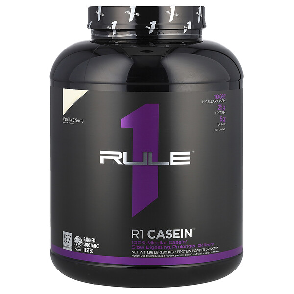 R1 Casein, Протеиновая порошковая смесь для питья, ванильный крем, 1,80 кг (3,96 фунта) Rule One Proteins
