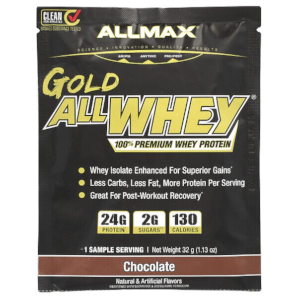 Gold All Whey, 100% сывороточный протеин премиум-класса, шоколад, 1,13 унции (32 г) ALLMAX