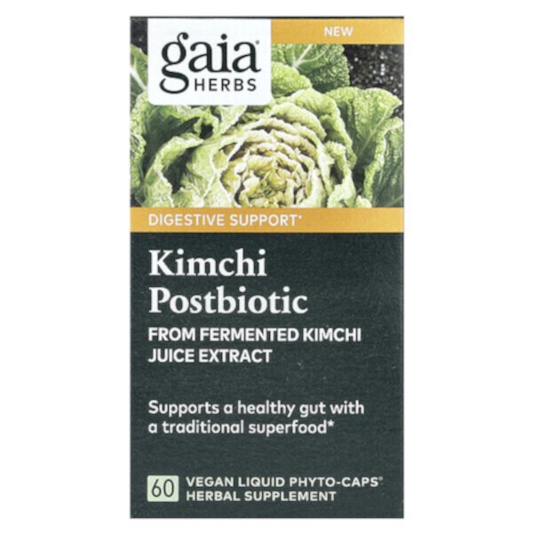 Кимчи Постбиотик, 60 веганских жидких фитокапсул Gaia Herbs