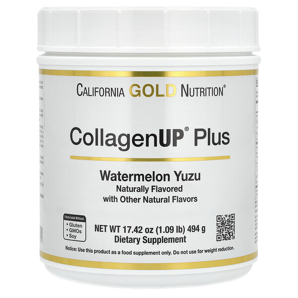 CollagenUp Plus, Гидролизованные пептиды морского коллагена с клетчаткой и незаменимыми аминокислотами, со вкусом арбуза Юзу, 17,4 унции (1,09 фунта), 494 г California Gold Nutrition