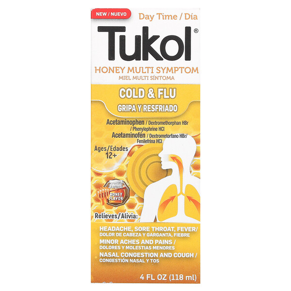 Honey Multi Symptom, Cold & Flu, дневное время, возраст 12+, натуральный мед, 4 жидких унции (118 мл) Tukol