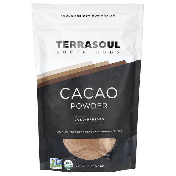 Какао-порошок, холодного отжима, 16 унций (454 г) Terrasoul Superfoods