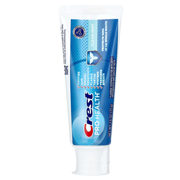 Pro-Health, Fluoride Toothpaste, Clean Mint, 2.6 oz (73 g) Crest