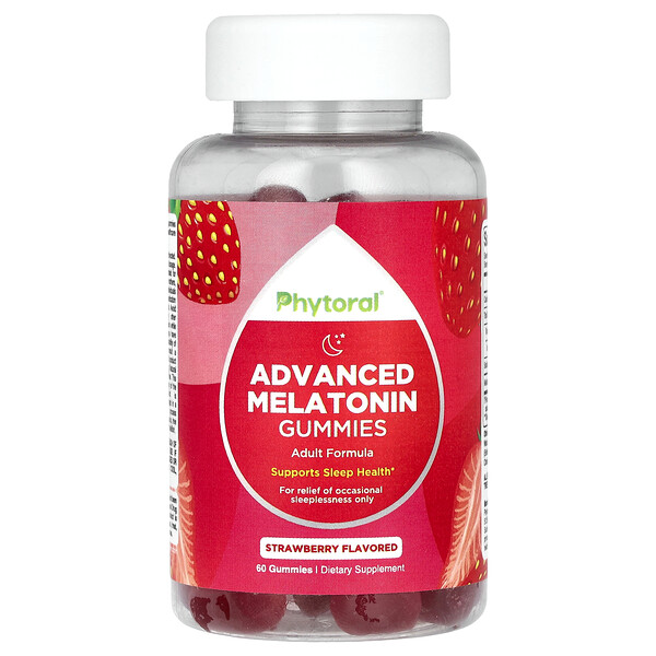 Advanced Melatonin Gummies, клубника, 60 жевательных конфет Phytoral