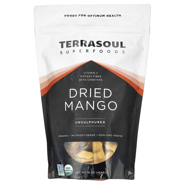 Сушеное манго, без серы, 16 унций (454 г) Terrasoul Superfoods