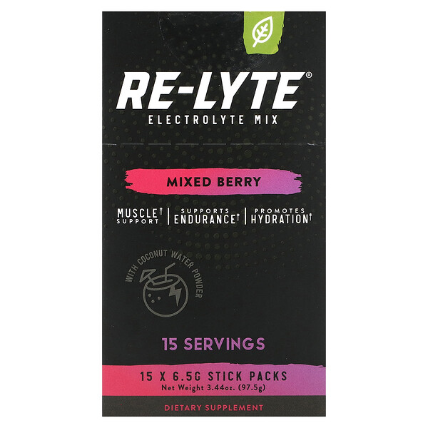Re-Lyte Electrolyte Mix, ягодная смесь, 15 упаковок в стиках, по 0,23 унции (6,5 г) каждый Redmond Trading Company