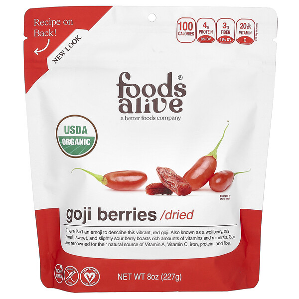 Goji Berries, Dried, 8 oz (Унции) (227 g) Foods Alive