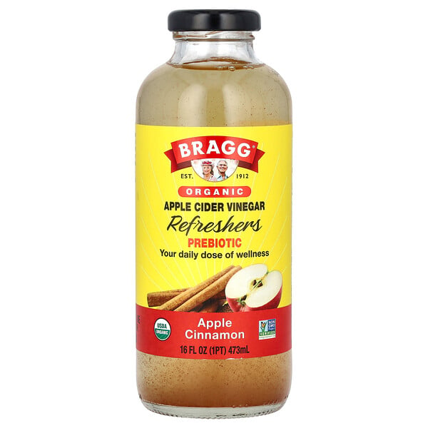 Органический освежитель из яблочного уксуса, пребиотик, яблочная корица, 16 жидких унций (473 мл) Bragg