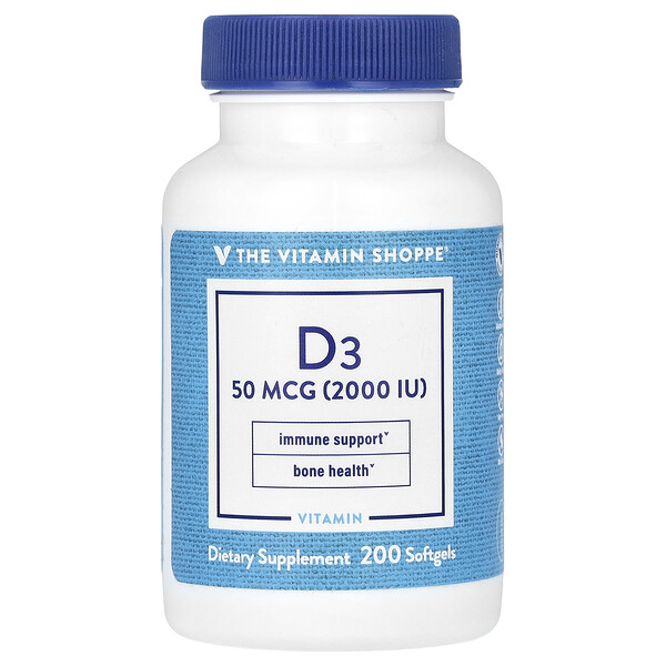 D3, 50 мкг (2000 МЕ), 200 мягких таблеток The Vitamin Shoppe