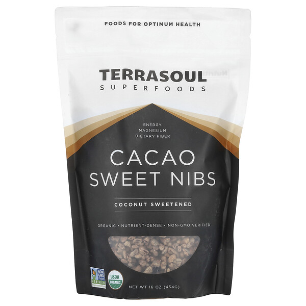Cacao Sweet Nibs, подслащенный кокосом, 16 унций (454 г) Terrasoul Superfoods