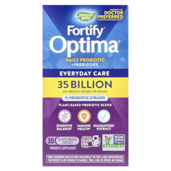 Fortify Optima, Пробиотик + пребиотики для ежедневного применения, ежедневный уход, 35 миллиардов КОЕ, 30 капсул с отсроченным высвобождением Nature's Way