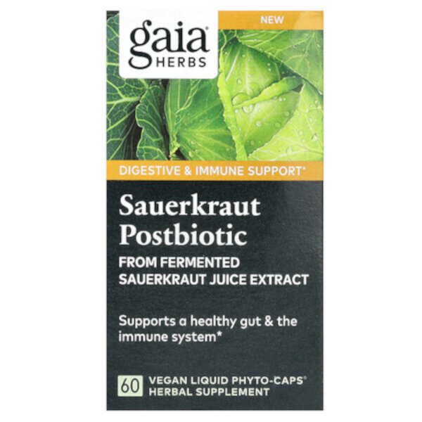 Постбиотик из квашеной капусты, 60 веганских жидких фитокапсул Gaia Herbs