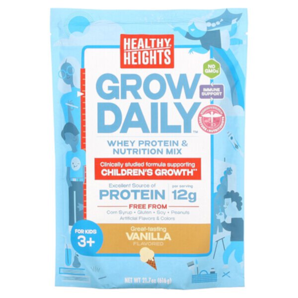 Grow Daily, Смесь сывороточного протеина и питания, для детей от 3 лет, ваниль, 21,7 унции (616 г) Healthy Heights