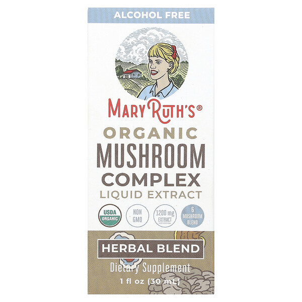 Органический грибной комплекс, жидкий экстракт, без спирта, 1200 мг, 1 жидкая унция (30 мл) MaryRuth's