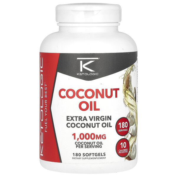 Кокосовое масло экстра-класса, 1000 мг, 180 мягких таблеток KetoLogic