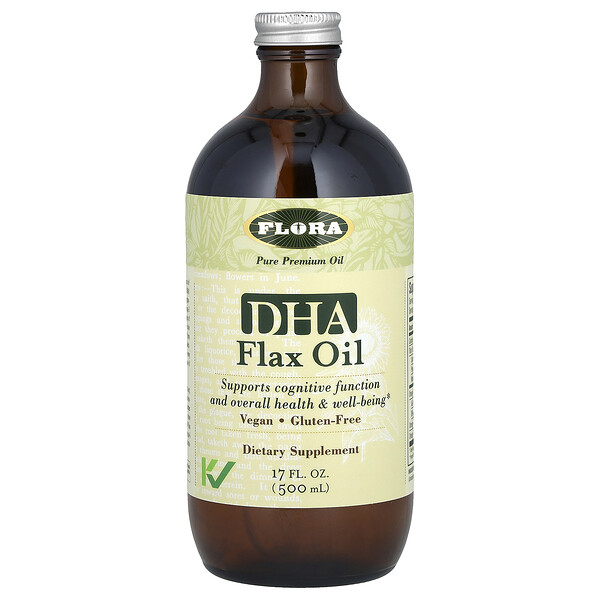 Льняное масло DHA, 17 жидких унций (500 мл) Flora
