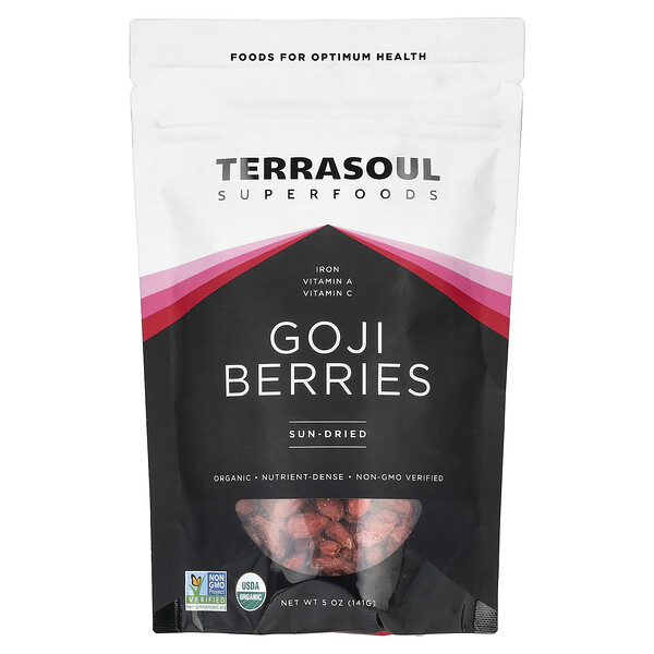 Сушёные на солнце ягоды годжи, 141 г, богатые витаминами A и C Terrasoul Superfoods