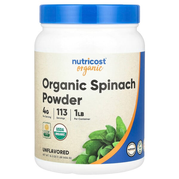 Organic Spinach Powder (Порошок), Unflavored (Без вкуса), 16.2 oz (Унции) (454 g) Nutricost