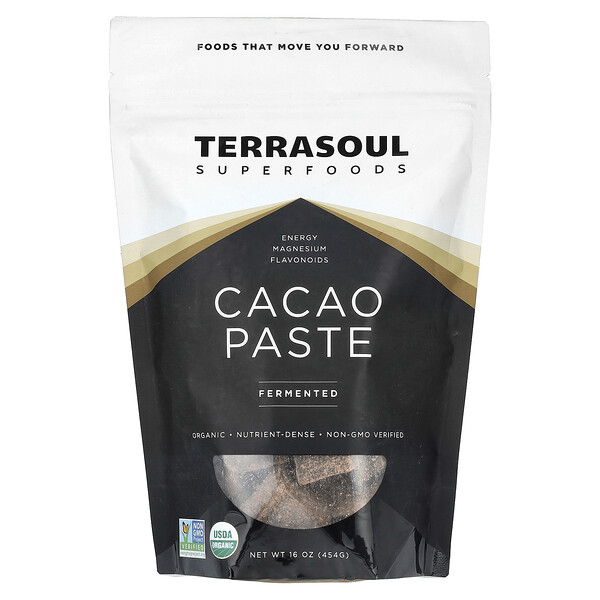 Какао-паста, ферментированная, 16 унций (454 г) Terrasoul Superfoods