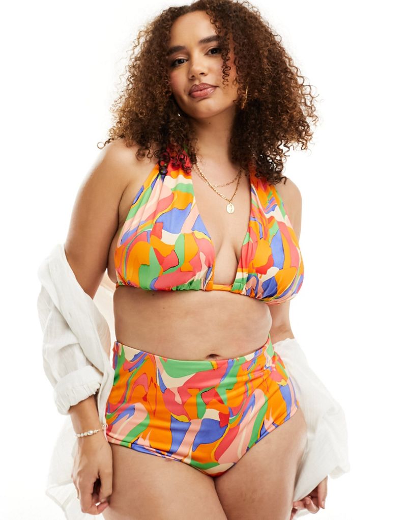 ASOS DESIGN Curve mix and match high waist bikini bottom in vibrant abstract print ASOS Curve