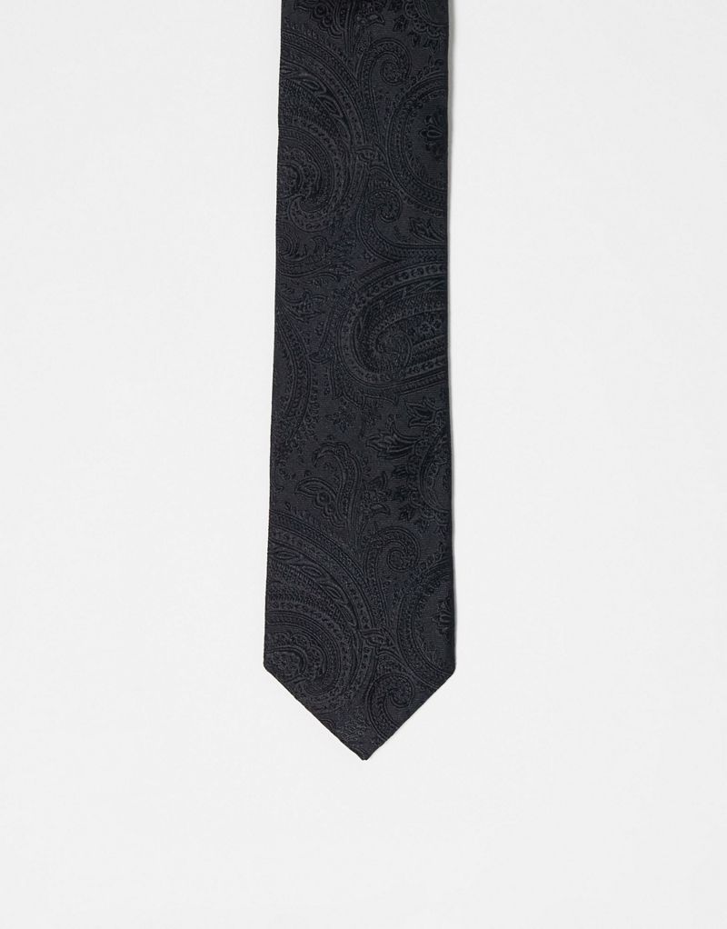 Черный узкий галстук с принтом пейсли ASOS DESIGN ASOS DESIGN